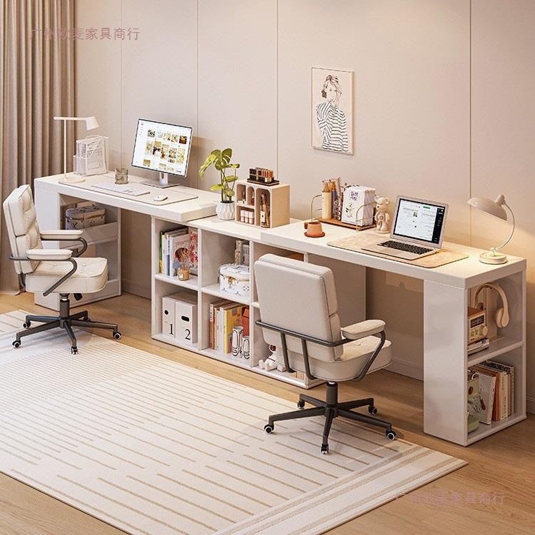 双人书桌家用学生电脑办公桌卧室女生梳妆台转角书桌书架一体桌子