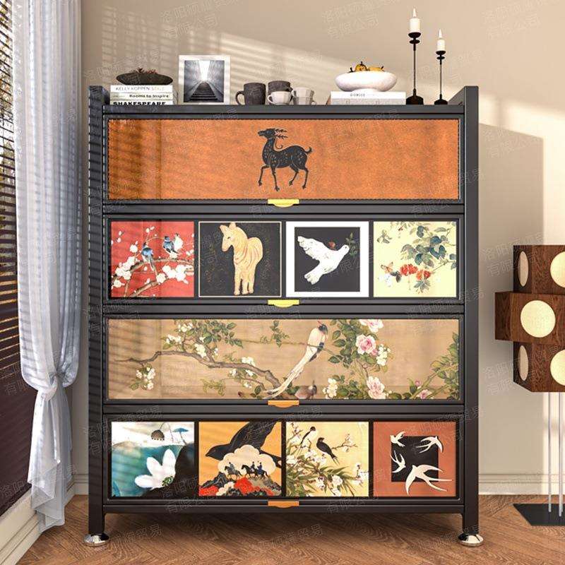 中古风书架落地多层置物架客厅家用厨房钢制收纳书柜储物柜整理架