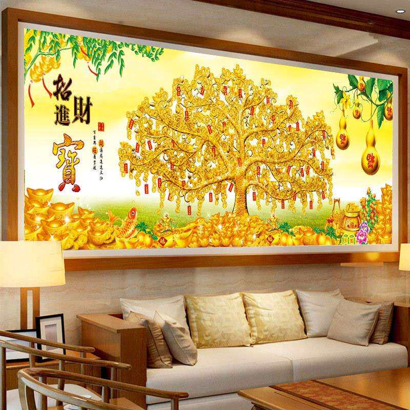 新款5D异形钻石画客厅满钻摇钱树贴钻画点钻钻石十字绣造型