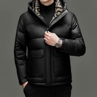 花花公子冬季新款羽绒服男短款加厚保暖鸭绒连帽外套时尚潮流冬装