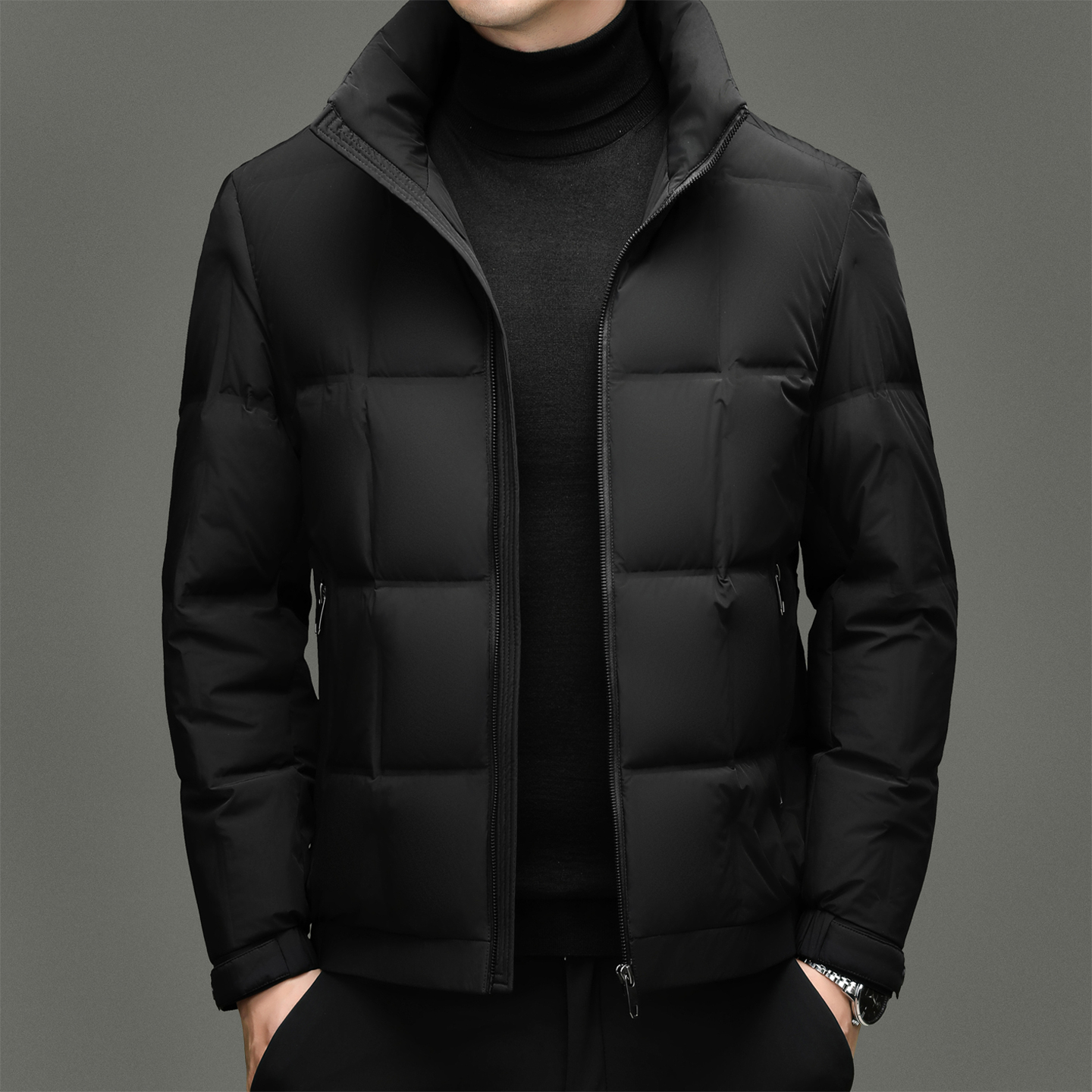 花花公子商务立领羽绒服男士短款