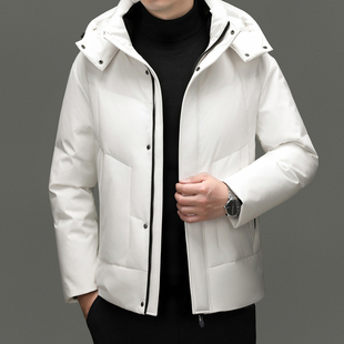 花花公子短款羽绒服男士连帽白色保暖外套秋冬季加厚棉服拉链男装