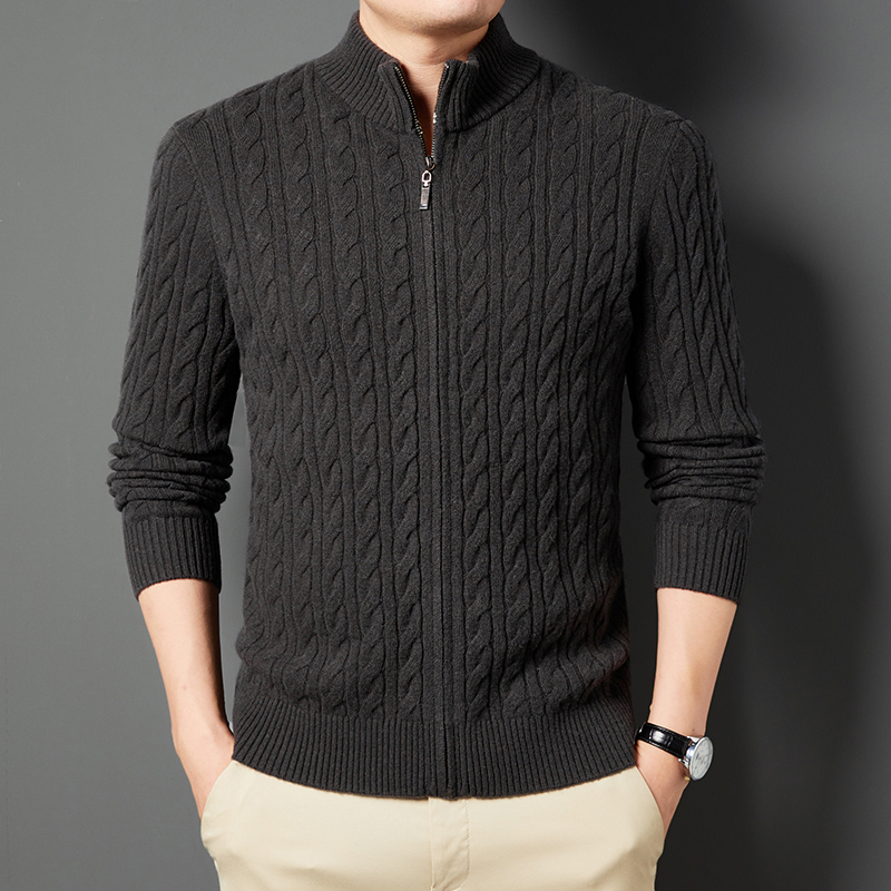 花花公子中年拉链羊毛衫秋冬季男