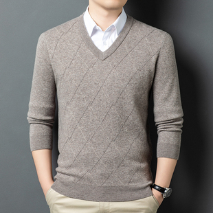 加厚抗起球鸡心领毛线衣爸休闲保暖打底衫 花花公子男士 V领羊毛衫