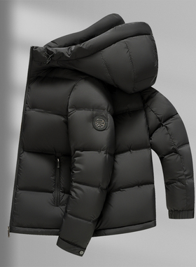 花花公子短款连帽羽绒服男加厚保暖防寒面包服黑色外套日常穿搭