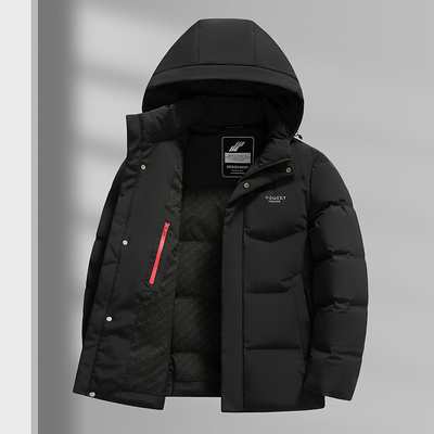 花花公子新款冬季加厚羽绒服男中年可脱卸连帽保暖白鸭绒外套男装