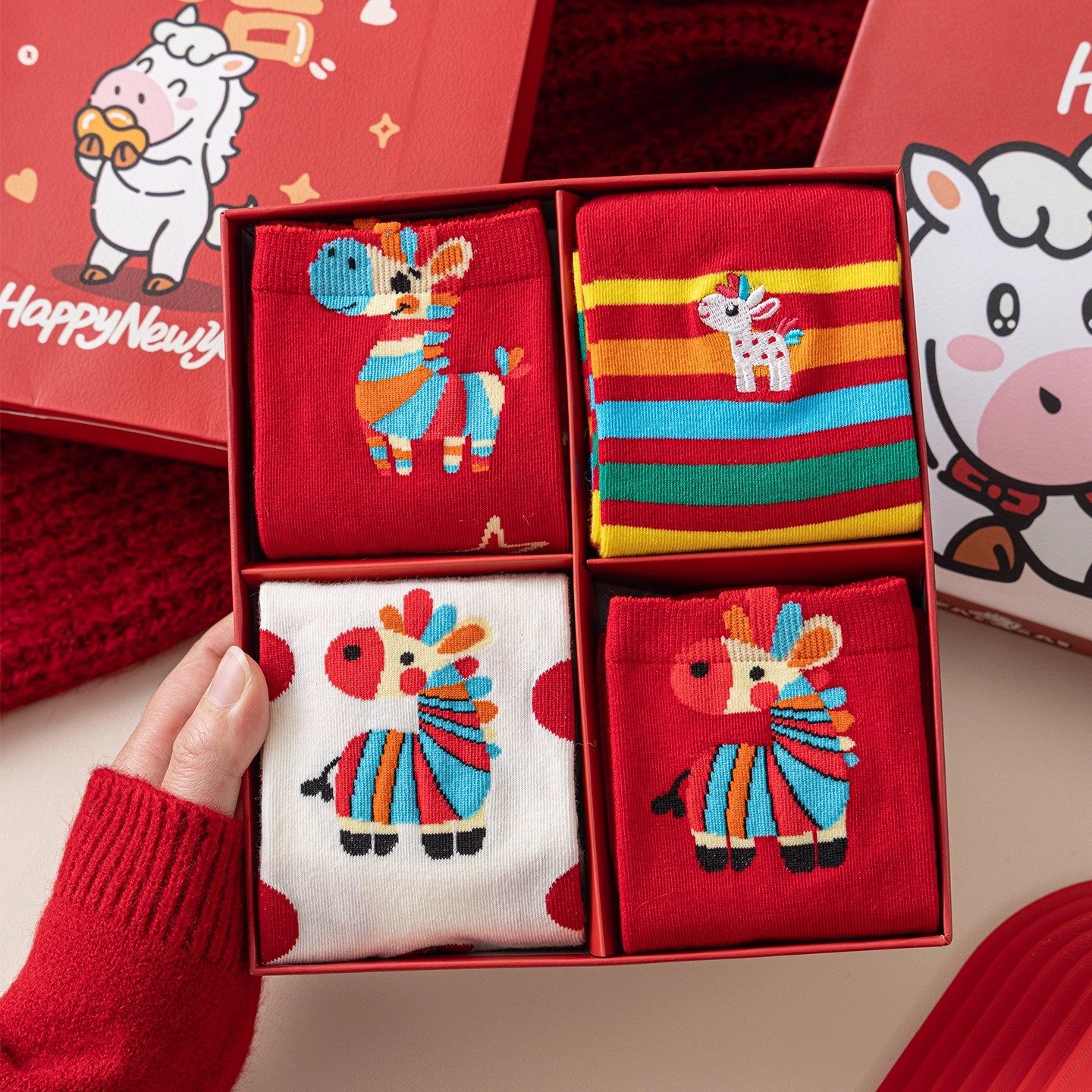 2026马年红袜子女款本命年中筒秋冬季新年属马礼物大红色棉袜礼盒,女士内衣/男士内衣/家居服,长筒袜,淘宝优惠券,粉丝福利购,淘宝优惠卷