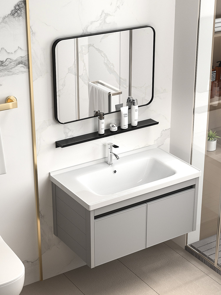 新款加厚铝合金浴室柜卫生间洗脸盆柜组合洗手间洗漱台一体岩板盆