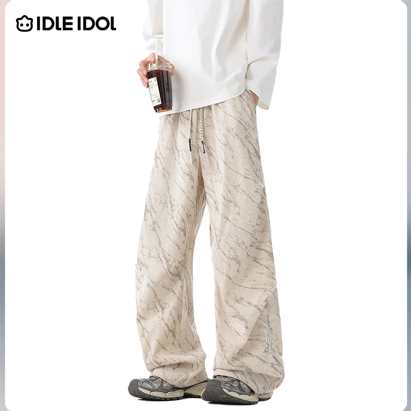 Idle Idol灯芯绒扎染垂感裤子男春秋痞帅宽松休闲裤直筒阔腿长裤