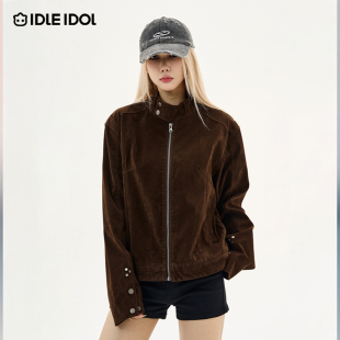 Idle 摩登街头高级感复古绒皮立领哈灵顿夹克男情侣外套 Idol美式