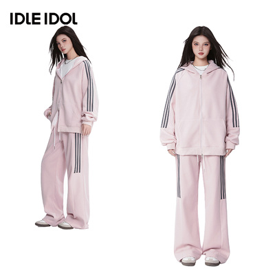 IDLEIDOL条纹撞色加绒情侣卫衣