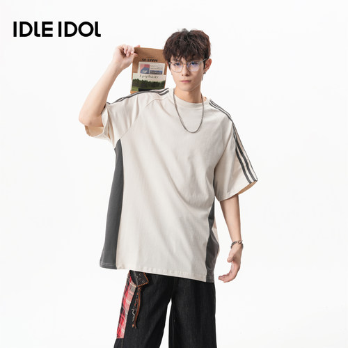 Idle Idol2026年夏季纯棉圆领T恤运动风撞色拼接上衣男女时尚短袖 - 封面