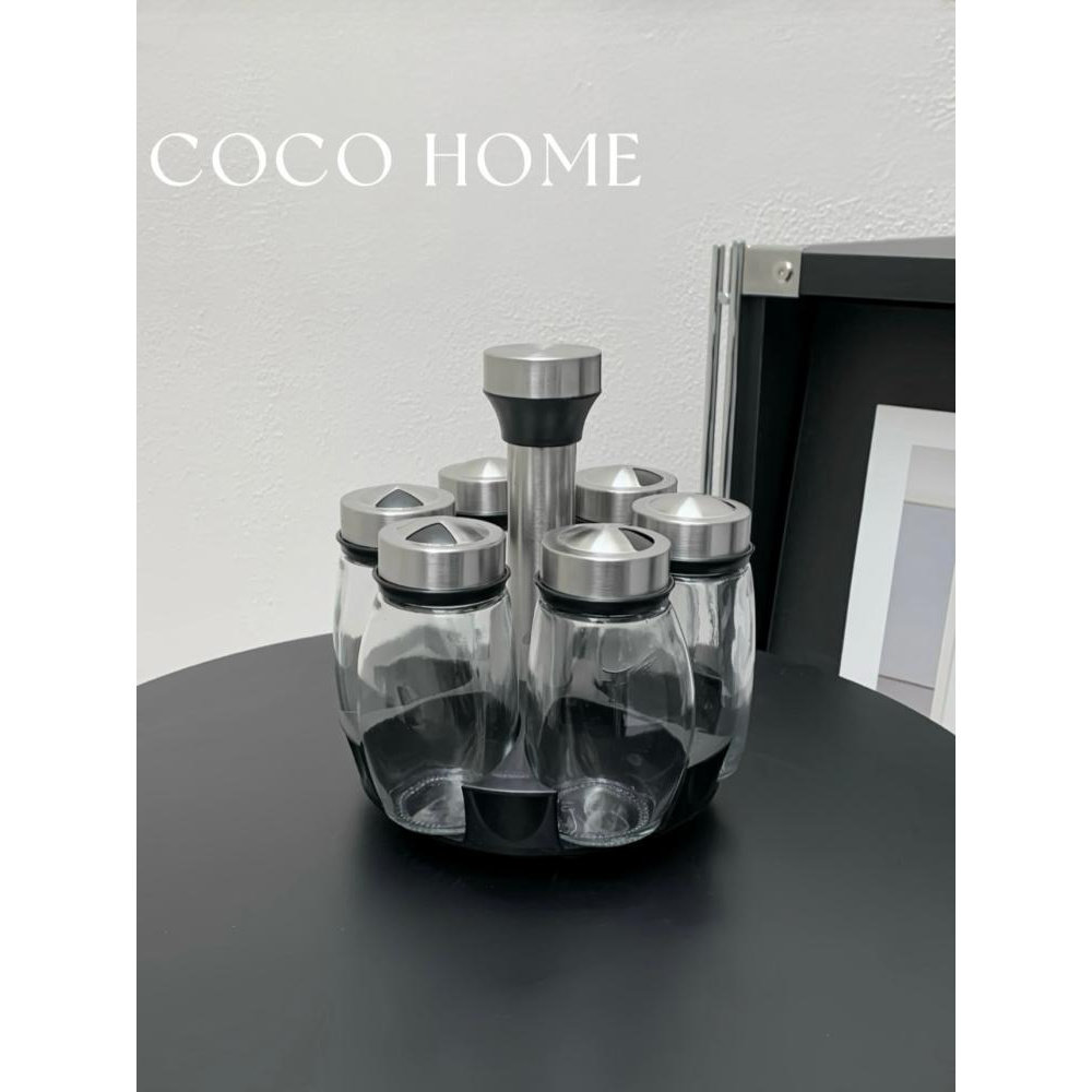 COCO 旋转调料盒套装调味罐厨房收纳罐佐料玻璃家用密封调料瓶罐