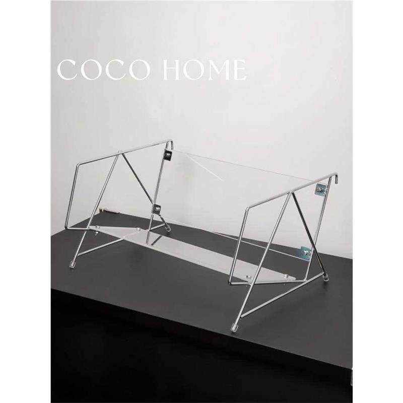 COCO 包豪斯中古杂志架书架铁艺银色透明玻璃置物架桌面摆拍架子