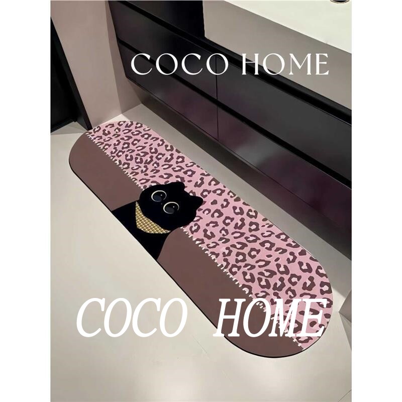COCO 粉色豹纹脚垫浴室门口吸水地垫防滑防摔耐脏硅藻泥脚踏垫