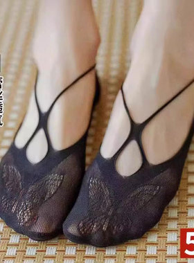 蕾丝短袜女款黑夏薄款透气船袜春秋ins潮百搭吊带水晶蝴蝶袜子女