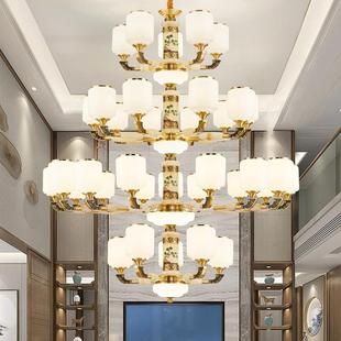 0新中客式 益厅灯大气中国风餐厅2大厅酒店玉石 全铜大吊灯24新款