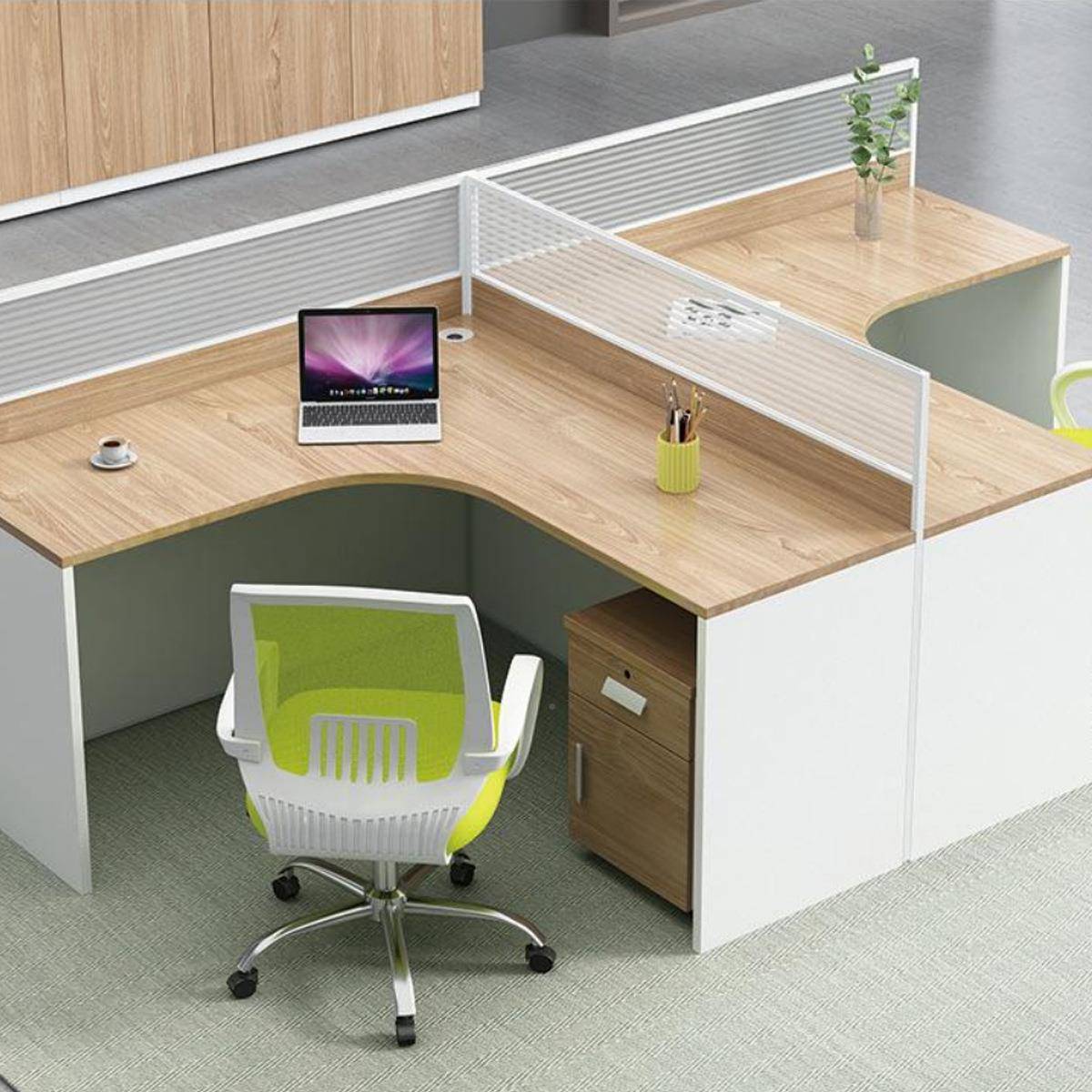 职员办桌桌公椅组办4公家具简约双人人6人时光榆木员工屏风办公桌