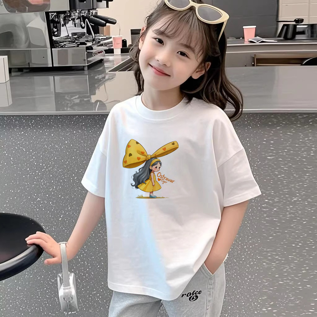 2026新款爆款夏季白色纯棉女童短袖t恤女孩儿童宽松百搭上衣体恤