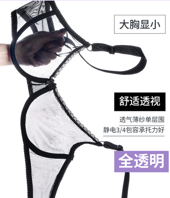 夏季全透明网纱无钢圈文胸女士无海绵内衣聚拢大胸显小大码胸罩