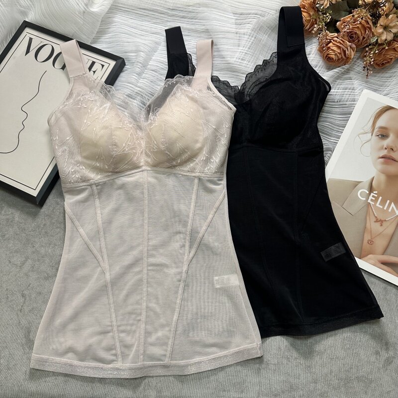美体塑身衣超薄网纱收腹束腰文胸背心一体内衣女束身上衣显瘦夏季