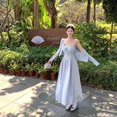 防晒开衫 法式 长袖 上衣芭蕾风吊带连衣裙收腰a字长裙子两件套女春