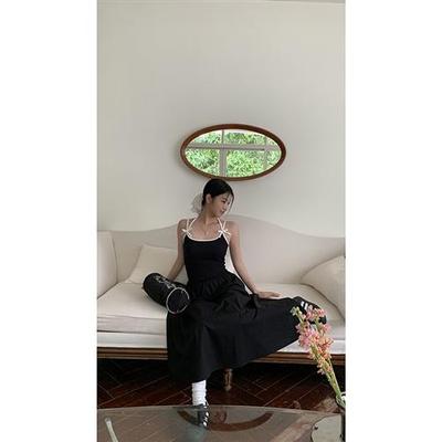 红人馆吊带连衣裙女夏2025新款黑色茶歇法式气质高端精致长裙裙子