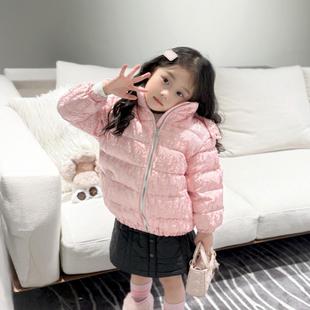 25冬经典字母印花儿童羽绒服男女童可拆卸连帽加厚保暖白鸭绒外套