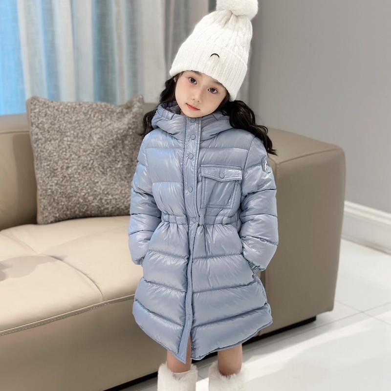 女童羽绒服中长款24新款洋气儿童冬装女孩中大童收腰外套90白鸭绒