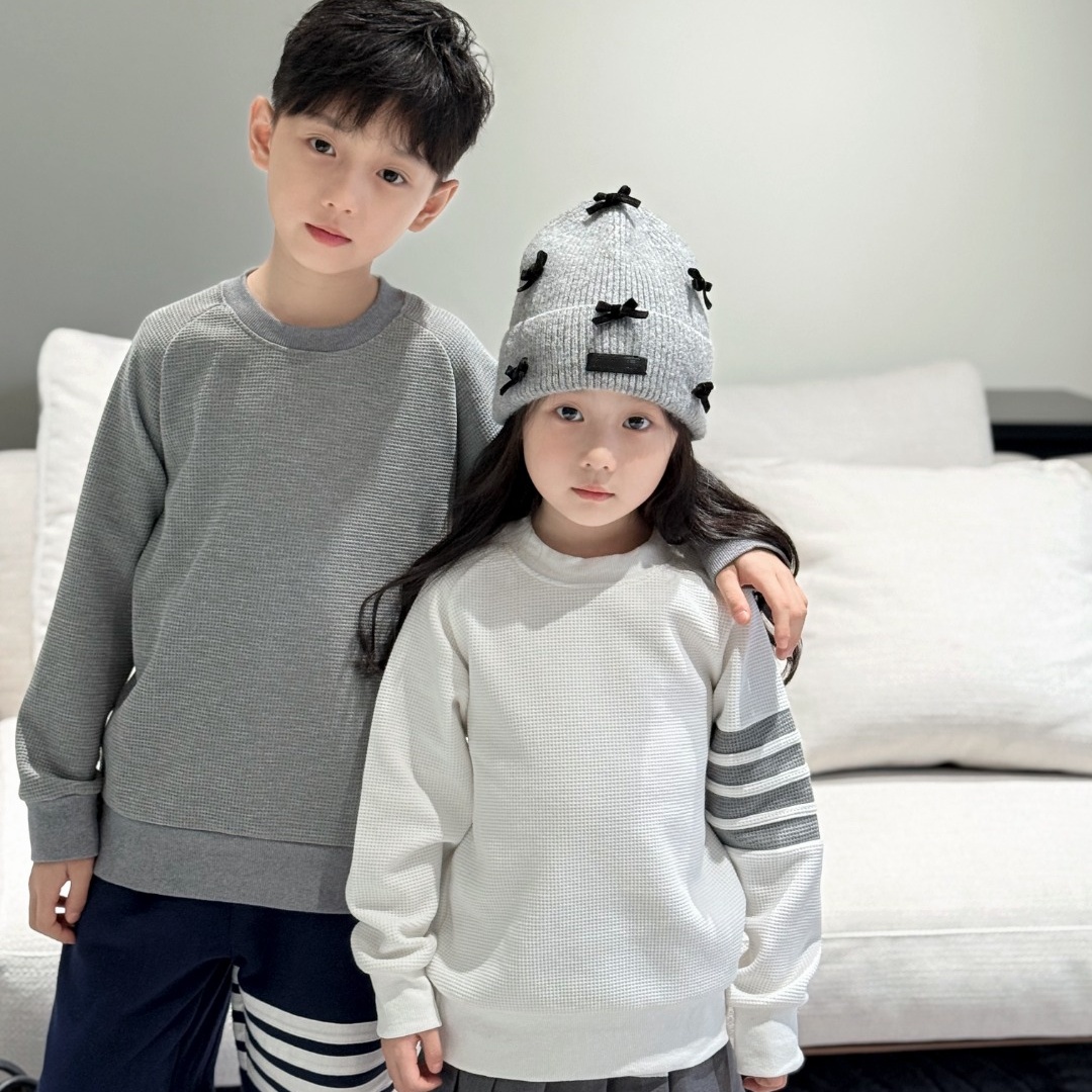 华夫格拼接四杠条纹休闲卫衣