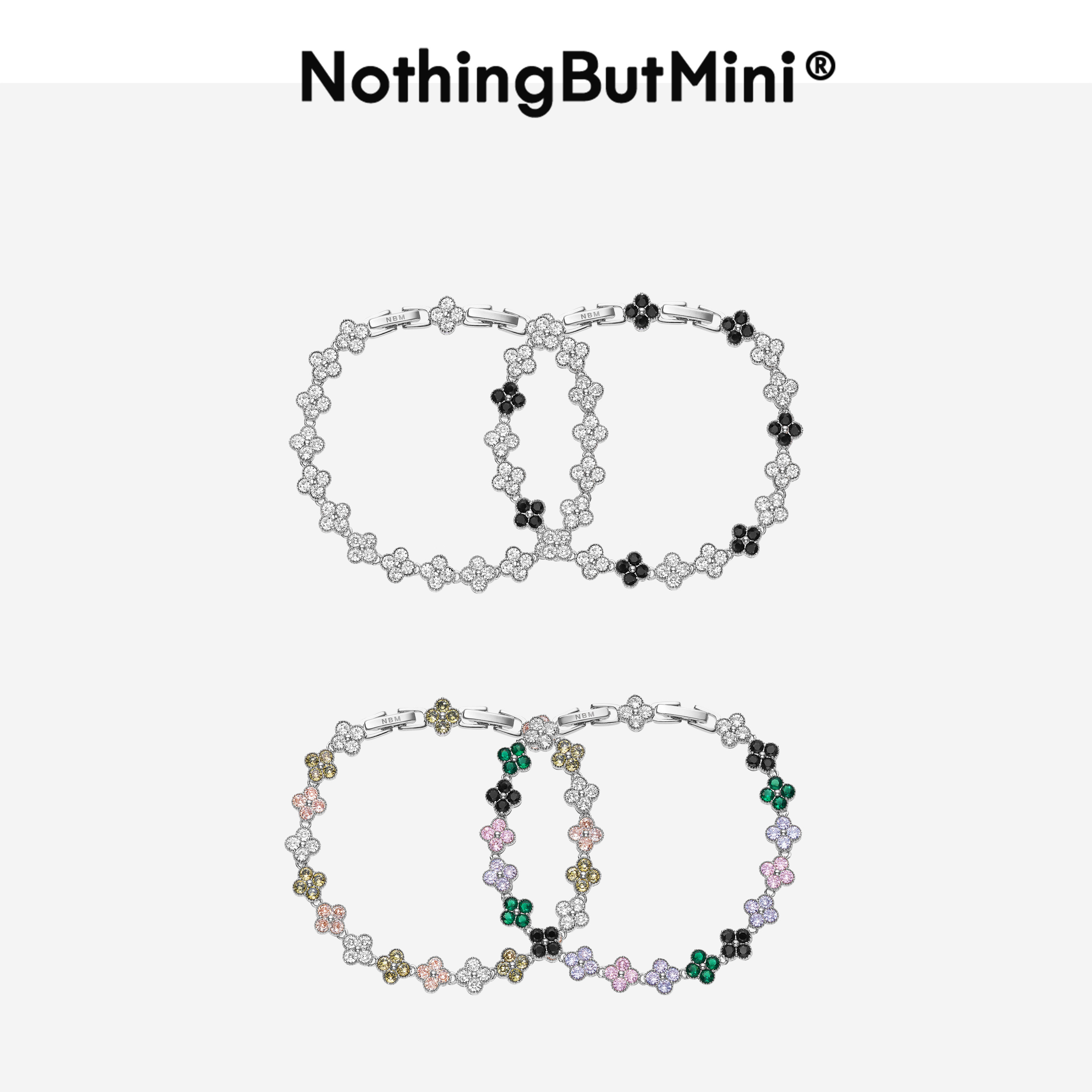 NothingButMini黑耀四叶草锆石手链彩色女士精致饰品闪钻