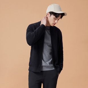 LONDA伦德马 男士立领纯色针织衫夹克春季新款商务休闲男装外套潮