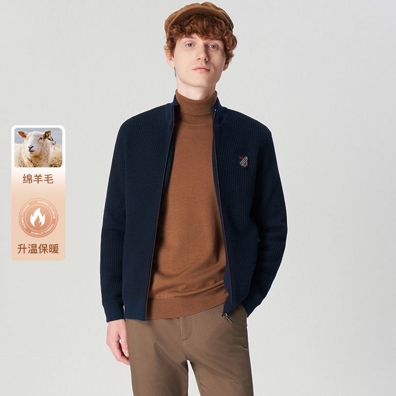 男士新款羊毛立领夹克针织衫外套