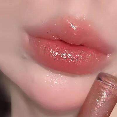 爆闪水光唇釉保湿滋润显白不沾杯透明唇蜜不粘腻玻璃镜面口红叠涂