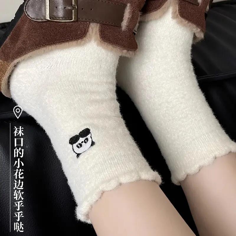 【下单绒立0】秋冬季白色毛绒袜子女加厚加绒BYN澳保暖5月子B减W