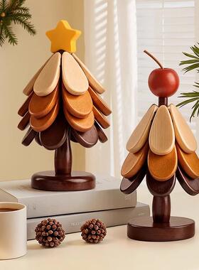 日本进口圣诞树隔热垫餐桌高级感摆件创意实木防烫锅垫折叠碗垫