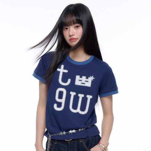 TGWALL撞色贴布绣显瘦T恤