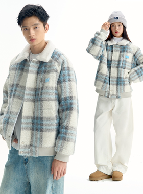 TGWALL「时间公式 」格纹羊羔绒毛领棉衣保暖宽松棉服外套男女