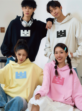 TGWALL「没有烦恼小方块」发泡印花男女帽衫外套宽松情侣连帽卫衣