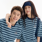 TGWALL「美好邮件」撞色条纹情侣短袖 T恤男女宽松休闲百搭短tee