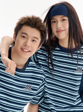 TGWALL「美好邮件」撞色条纹情侣短袖T恤男女宽松休闲百搭短tee