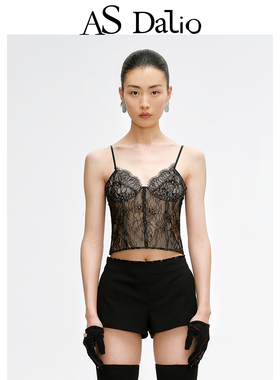 AS DALIO设计师款法国真丝桑蚕丝黑色排扣内搭可调解外穿吊带胸衣