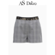 DALIO复古精纺羊毛格子蕾丝拼接休闲裤 原创设计休闲女士短裤