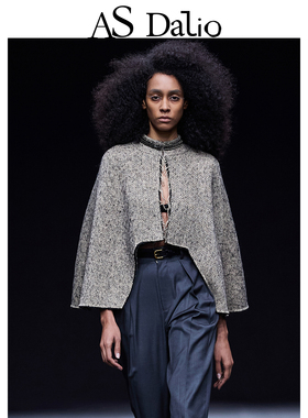 AS DALIO25棕色斗篷羊毛披肩条纹毛呢高级设计感秋冬外套优雅气质