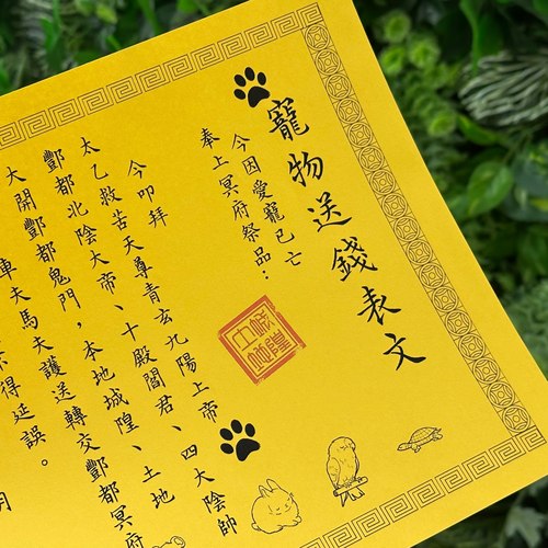 宠物祭祀烧纸 送钱通用表文 猫咪狗狗丧葬纸扎用品 去世烧七纪念