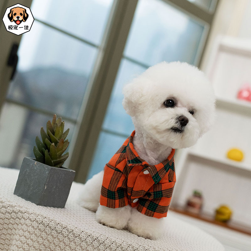 宠物小狗小型犬格子衬衫春秋薄款