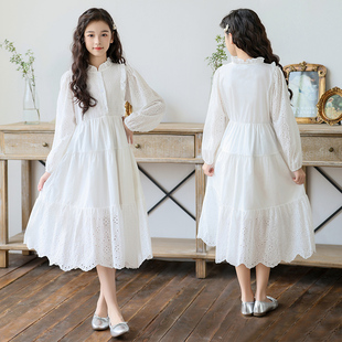 女童连衣裙2025夏季新款中大童高级感白色韩系公主裙女孩过膝长裙
