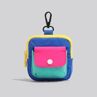 布艺耳机包零钱袋拉链零钱包女卡包简约迷你挂扣收纳钥匙撞色小包