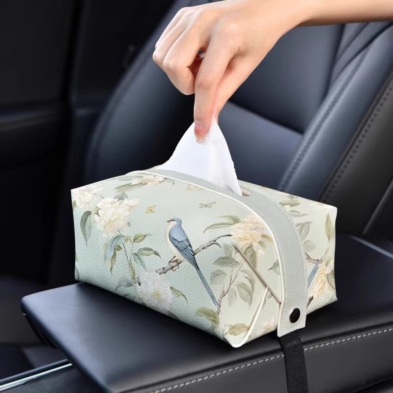 新中式花鸟皮质抽纸盒抽纸袋创意车载纸巾盒轻奢风高级汽车用品,汽车用品/电子/清洗/改装,车用纸巾盒/套,淘宝优惠券,粉丝福利购,淘宝优惠卷
