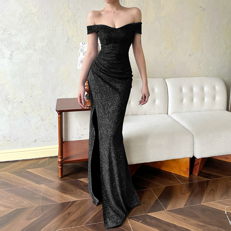 小可wiwi高级气质闪闪连衣裙走秀生日宴会年会晚礼服性感开叉长裙